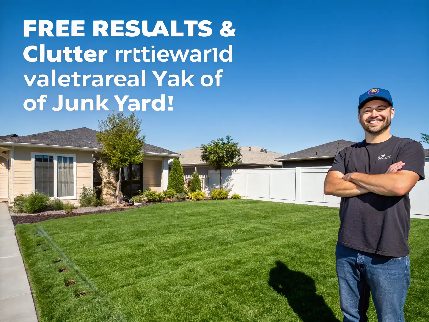 A photo showcasing a yard after junk removal, with a GreenEdge truck in the background.